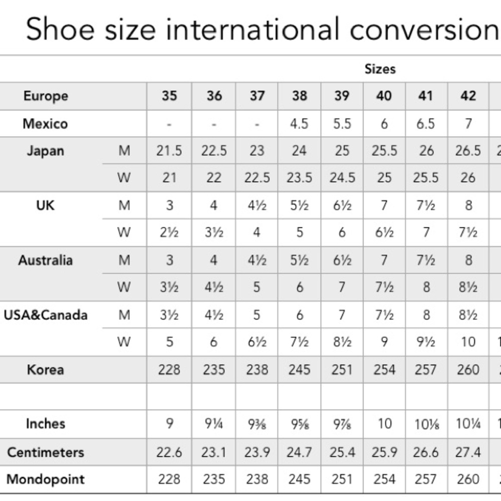 Shoe size converter